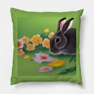 Rabbit and Flowers Pillow