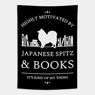 Highly Motivated by Japanese Spitz and Books - V2 Tapestry