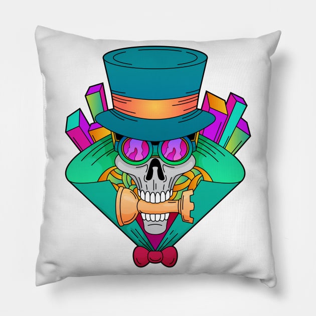 Skull at Chess with Chess piece Rook Pillow by Markus Schnabel