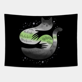 Agender Cat Hug LGBT Pride Flag Tapestry