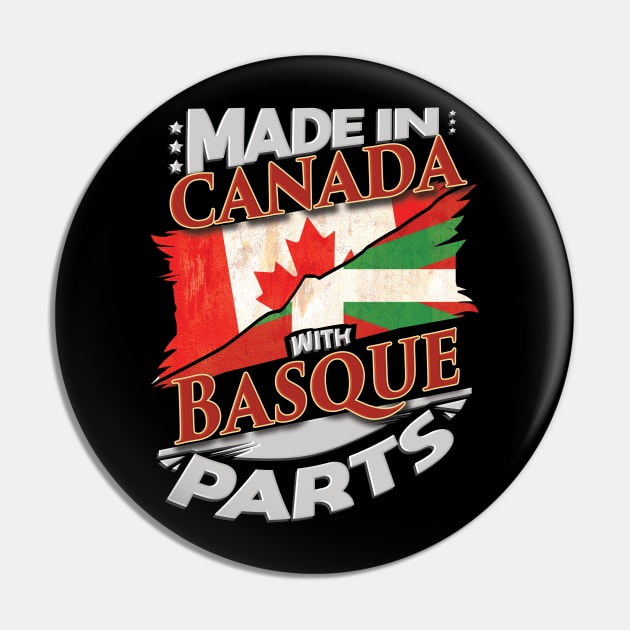 Made In Canada With Basque Parts - Gift for Basque From Bilbao Pin by Country Flags