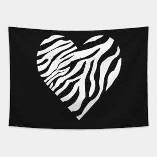 White zebra heart for dark background Tapestry