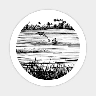 Dolphins Swimming in Wetlands Marshland Magnet