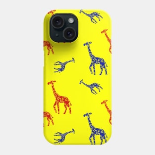 Blue and Red Giraffe Pattern in Yellow Background Phone Case