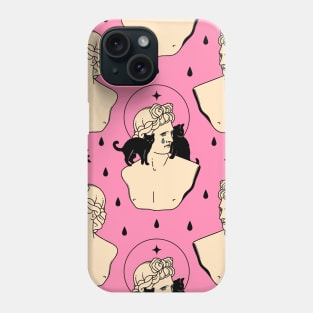 Greek God Black Cat Pattern in pink Phone Case