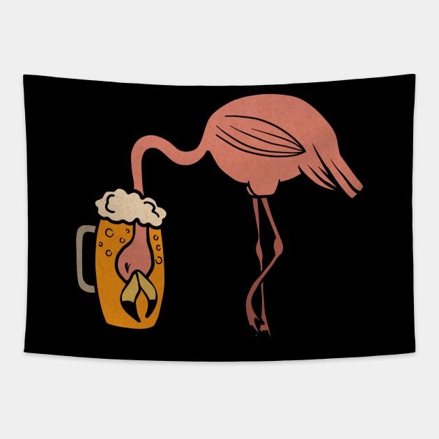 Funny Flamingos Tropical, Drinking Beer Tapestry by dukito