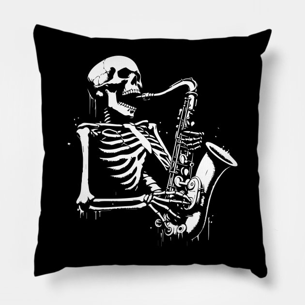 skeleton plays jazz music Pillow by lkn