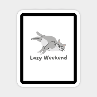 Lazy Weekend Cat Design White Magnet