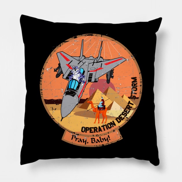 F-14 Tomcat - Operation Desert Storm - Pray, Baby! - Grunge Style Pillow by TomcatGypsy