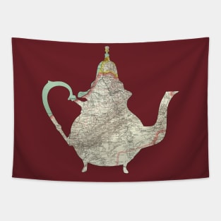 Moroccan Teapot cut from 1937 Map of Morocco Tapestry