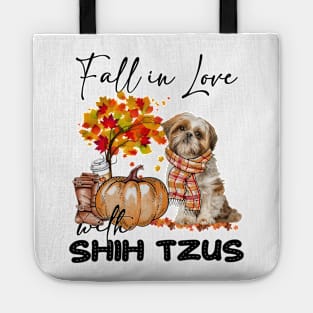 Fall In Love With Shih Tzus Fall Pumpkin Thanksgiving Tote