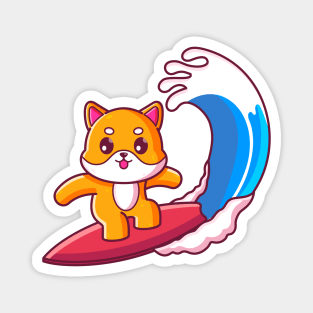 Cute shiba inu surfing summer vacation Magnet