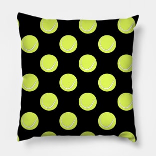 Tennis Balls Seamless Pattern on Black Background Pillow