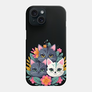 Bright drawing with kittens, cheerful art illustration, stylish print with kittens. Phone Case