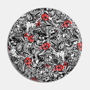 Doodle Bones and Red Flowers Pin