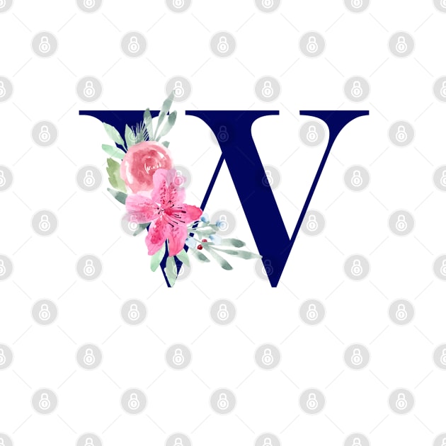 Watercolor Floral Letter W in Navy by Harpleydesign