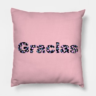 Thank you, with colored letters with dots in Spanish language Pillow