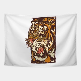 Tiger Illustration Modern Style Big Cat Tapestry