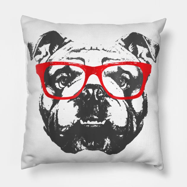 English Bulldog T Shirt Design Red Glasses Nice Pillow by martinyualiso