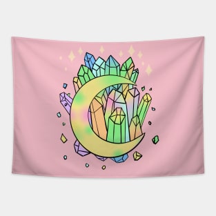 Pastel Goth Crystal Cluster Moon Kawaii Witchy Tapestry