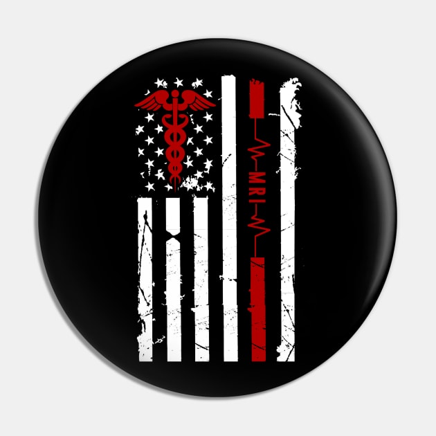 MRI Heartbeat Flag American Pin by Pelman