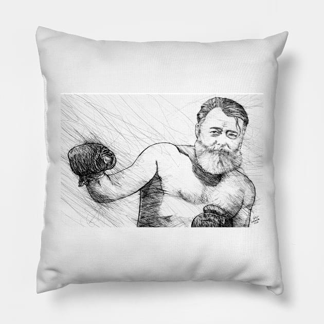 ERNEST HEMINGWAY pencil portrait .1 Pillow by lautir