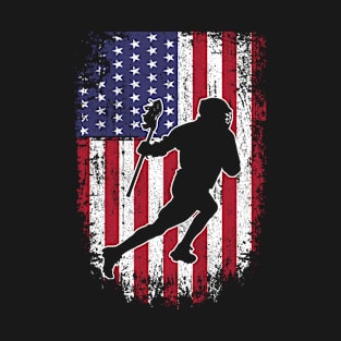 Lacrosse American Flag Patriot Graphic USA Patriotic Lacrosse Player T-Shirt