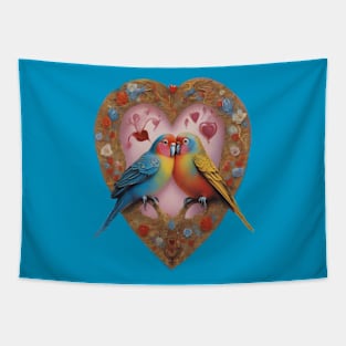 Valentine’s Day parrots cuddling Tapestry