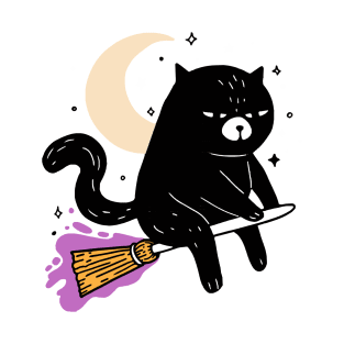 Black Cat On Broomstick T-Shirt