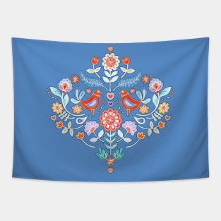 Happy Folk Summer Floral on Light Blue Tapestry