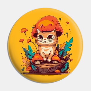 Tiny and happy cat under the mushrooms Pin