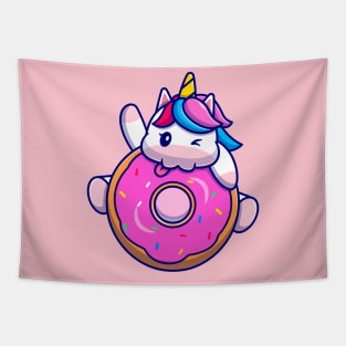 Cute Unicorn Eating Doughnut Cartoon Tapestry