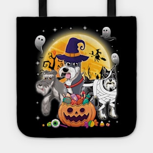 Schnauzer Dog Mummy Witch Moon Ghosts Happy Halloween Thanksgiving Merry Christmas Day Tote