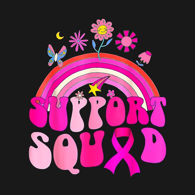 Groovy Rainbow Support Squad Pink Breast Cancer Awareness by everetto