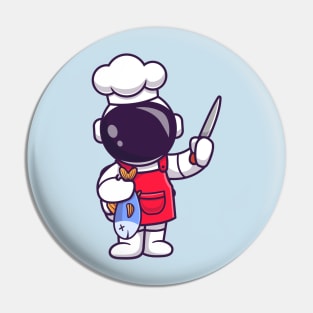 Cute Astronaut Chef With Fish And Knife Cartoon Pin