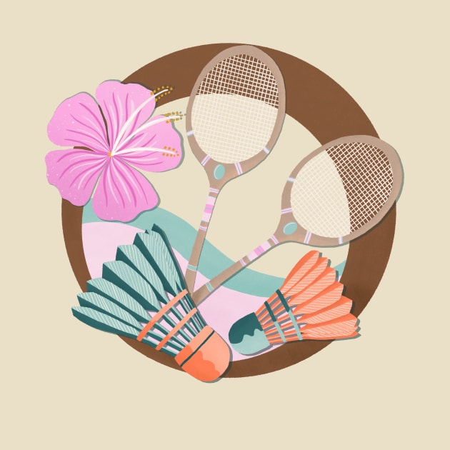 Tropical badminton badge - orange, teal and pink by Home Cyn Home 