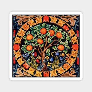 ORANGE TREE WITH GREEN LEAVES ,FRUIT BRANCHES,FLOWERS Art Nouveau Floral in Black Magnet