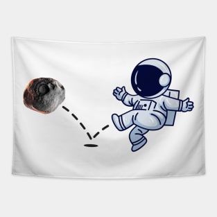 Astronaut plays Meteorite Soccer Tapestry