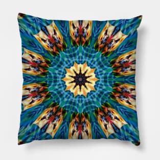 Beautiful blue green and gold circular design Pillow