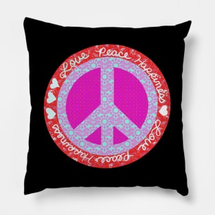 Peace Red Pink Light Blue with Hearts Pillow