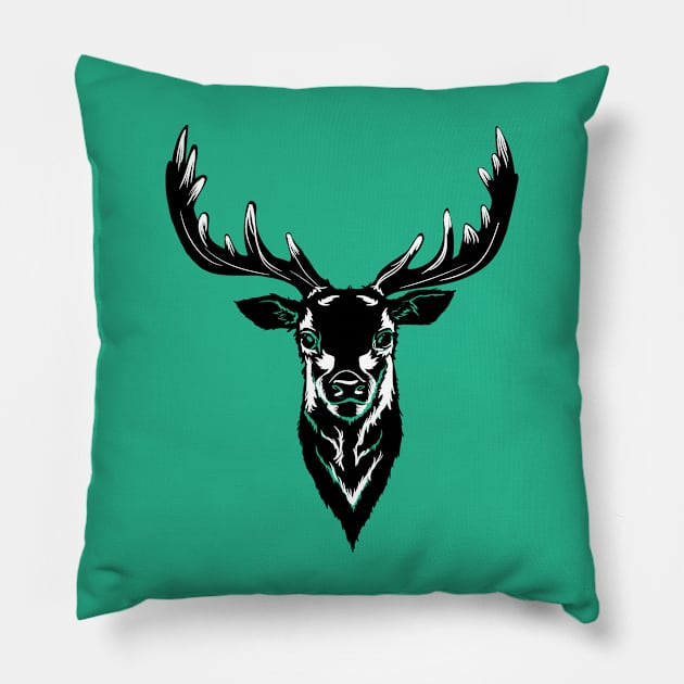 Christmas Design Deer , Deer Artwork for Christmas, Deer Design, Deer Tee Pillow by Utopia Shop