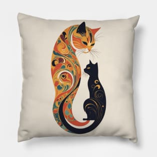 Gustav Klimt's Vibrant Whiskers: Colorful Cat Illustration Pillow