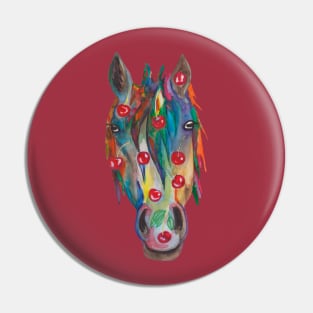 Horse head with cherries Pin