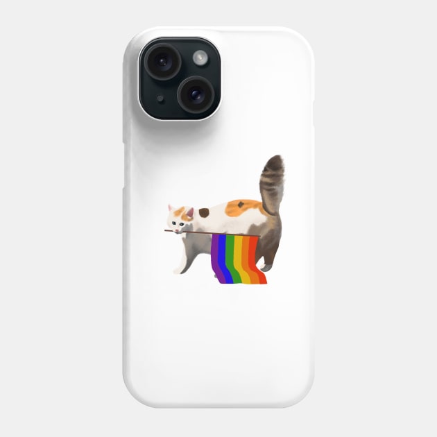 Rainbow Flag Gay Pride Cat LGBT Queer Community Support Phone Case by fiatluxillust