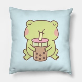 Cute Frog Drinking Boba Bubble Tea Pillow