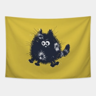 Funny Blue and White Fluffy Cat on Yellow Background Tapestry