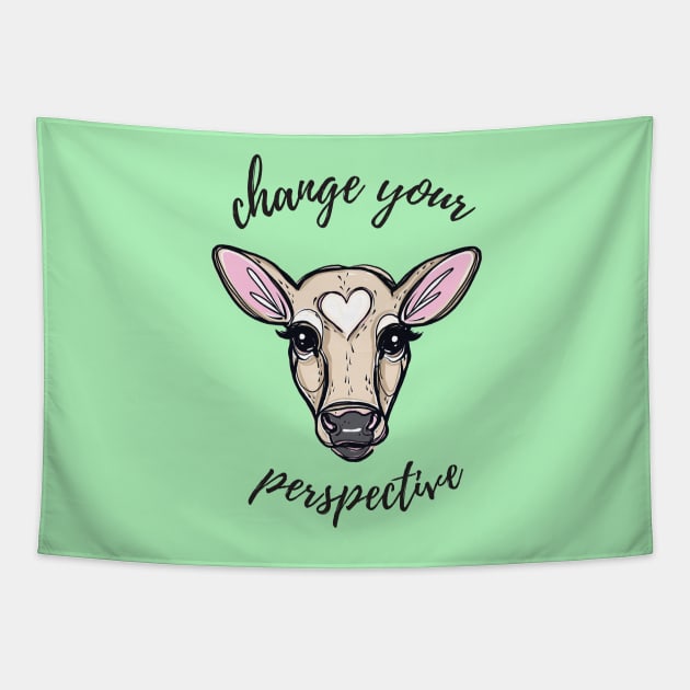 Change Your Perspective Tan Baby Cow Tapestry by IllustratedActivist