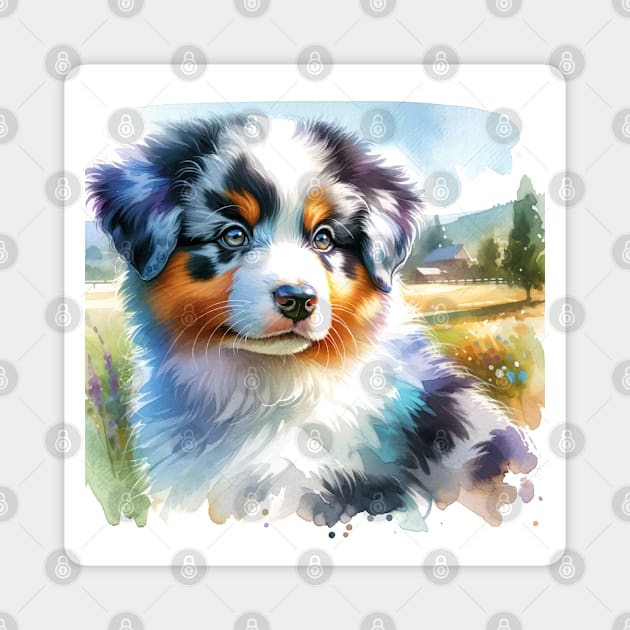 Watercolor Australian Shepherd - Cute Puppy Magnet by Aquarelle Impressions