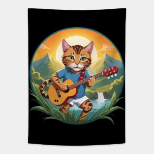 Cat Guitar Mountain Tapestry