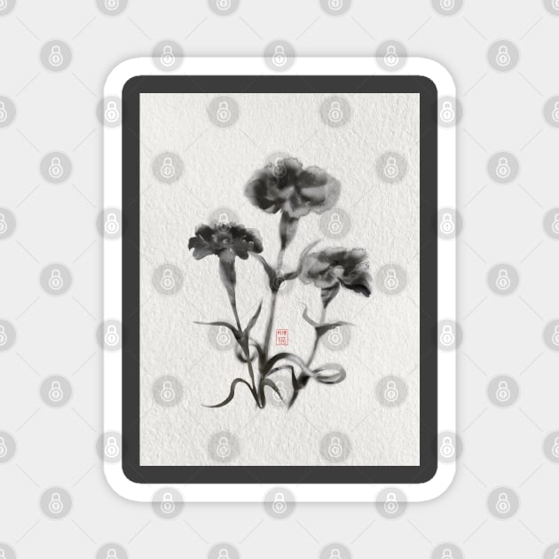 sumiE ink chinese brush carnations Magnet by cuisinecat